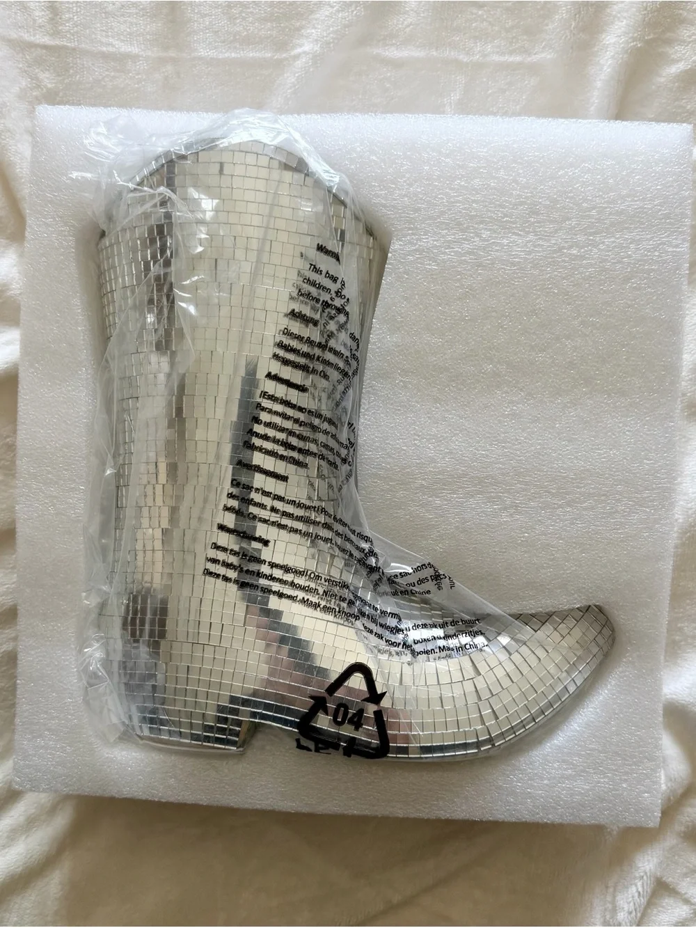 Mirrored Silver Mosaic Boot Vase - Decorative Party Planter